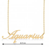 Aquarius Zodiac Text Pendant Necklace 14k Yellow Gold