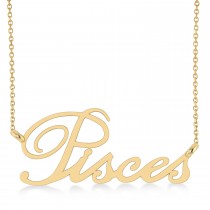 Pisces Zodiac Text Pendant Necklace 14k Yellow Gold