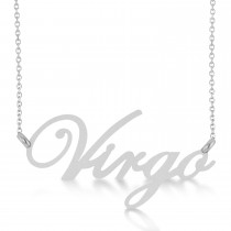 Virgo Zodiac Text Pendant Necklace 14k White Gold