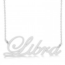 Libra Zodiac Text Pendant Necklace 14k White Gold