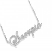 Scorpio Zodiac Text Pendant Necklace 14k White Gold