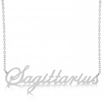 Sagittarius Zodiac Text Pendant Necklace 14k White Gold