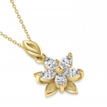 Diamond Double Layered 5-Petal Necklace 14k Yellow Gold (1.00ct)