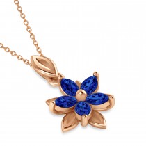 Blue Sapphire Double Layered 5-Petal Necklace 14k Rose Gold (1.20ct)