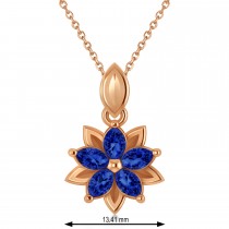 Blue Sapphire Double Layered 5-Petal Necklace 14k Rose Gold (1.20ct)