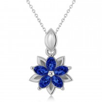 Blue Sapphire Double Layered 5-Petal Necklace 14k White Gold (1.20ct)