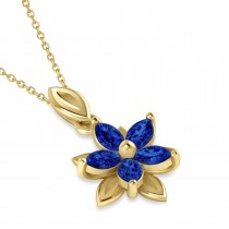 Blue Sapphire Double Layered 5-Petal Necklace 14k Yellow Gold (1.20ct)