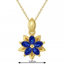 Blue Sapphire Double Layered 5-Petal Necklace 14k Yellow Gold (1.20ct)