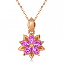 Pink Sapphire Double Layered 5-Petal Necklace 14k Rose Gold (1.20ct)