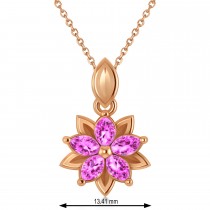 Pink Sapphire Double Layered 5-Petal Necklace 14k Rose Gold (1.20ct)