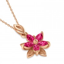 Ruby Double Layered 5-Petal Necklace 14k Rose Gold (1.20ct)