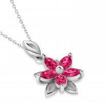 Ruby Double Layered 5-Petal Necklace 14k White Gold (1.20ct)