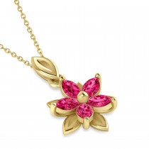 Ruby Double Layered 5-Petal Necklace 14k Yellow Gold (1.20ct)