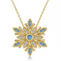 Blue & White Diamond Snowflake Necklace 14k Yellow Gold (0.29ct)