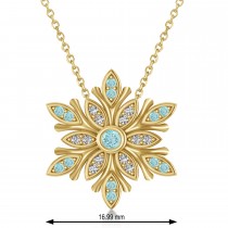Diamond & Aquamarines Snowflake Necklace 14k Yellow Gold (0.29ct)