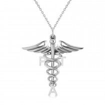 Medical PTA Symbol Pendant Necklace 14k White Gold