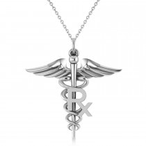 Medical RX Pharmacy Symbol Pendant Necklace 14k White Gold