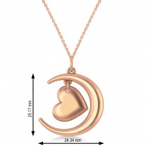 Moon with Heart Pendant Necklace 14K Rose Gold