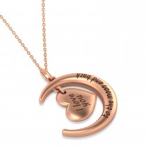 Moon with Heart " I Love You To The Moon and Back" Pendant Necklace 14K Rose Gold