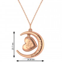 Moon with Heart " I Love You To The Moon and Back" Pendant Necklace 14K Rose Gold