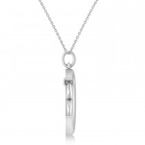 Moon with Heart Pendant Necklace 14K White Gold