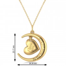 Moon with Heart " I Love You To The Moon and Back" Pendant Necklace 14K Yellow Gold