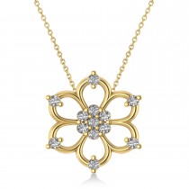 Diamond Six-Petal Flower Pendant Necklace 14k Yellow Gold (0.26ct)