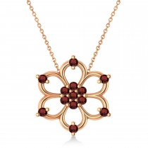 Garnet Six-Petal Flower Pendant Necklace 14k Rose Gold (0.26ct)