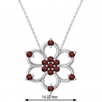 Garnet Six-Petal Flower Pendant Necklace 14k White Gold (0.26ct)