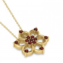 Garnet Six-Petal Flower Pendant Necklace 14k Yellow Gold (0.26ct)