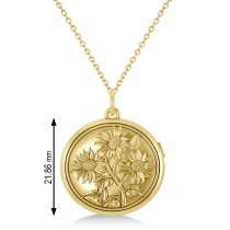 Sunflower Locket Pendant Necklace 14k Yellow Gold