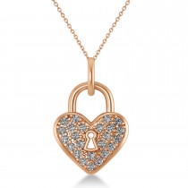 Diamond Heart Lock Pendant Necklace 14k Rose Gold (0.36ct)