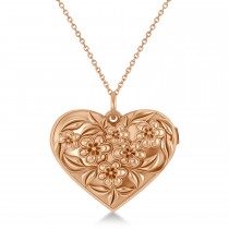 Floral Designed Heart Locket Necklace 14k Rose Gold