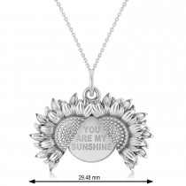 Sunflower You Are My Sunshine Pendant Necklace 14K White Gold