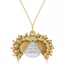 Sunflower You Are My Sunshine Pendant Necklace 14K Two-Tone Gold