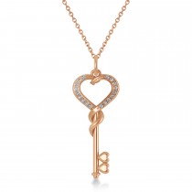 Diamond Heart Key Pendant Necklace 14k Rose Gold (0.18ct)