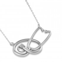 Stethoscope Pendant Necklace 14k White Gold