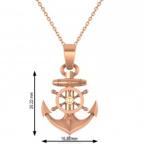 Men's Anchor With Ship's Wheel Pendant Necklace 14k Rose Gold