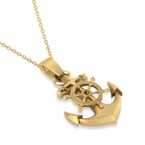 Men's Anchor With Ship's Wheel Pendant Necklace 14k Yellow Gold