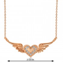 Diamond Heart & Angel Wings Pendant Necklace 14k Rose Gold (0.05ct)