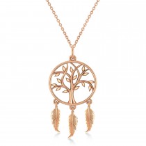 Tree of Life Dream Catcher Pendant Necklace 14k Rose Gold