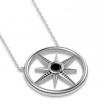 Black Diamond Compass Men's Pendant Necklace 14k White Gold (0.25ct)