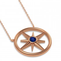 Blue Sapphire Compass Men's Pendant Necklace 14k Rose Gold (0.25ct)