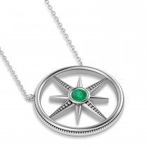Emerald Compass Men's Pendant Necklace 14k White Gold (0.25ct)