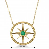 Emerald Compass Men's Pendant Necklace 14k Yellow Gold (0.25ct)