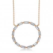 Diamond Baguette Formed Circle Pendant Necklace 14k Rose Gold (1.82ct)
