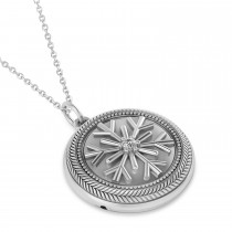 Diamond Snowflake Designed Locket Necklace 14k White Gold (0.05ct)