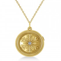 Diamond Snowflake Designed Locket Necklace 14k Yellow Gold (0.05ct)