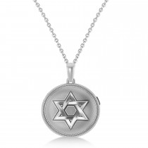 Jewish Star of David Locket Pendant Necklace 14K White Gold