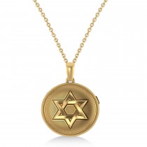 Jewish Star of David Locket Pendant Necklace 14K Yellow Gold